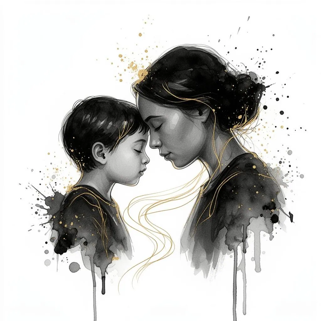 A parent and child forehead to forehead, calm co-regulation